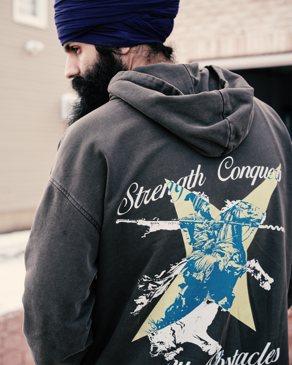 STRENGTH CONQURES ALL OBSTACLES OVERSIZED RETRO HOODIE
